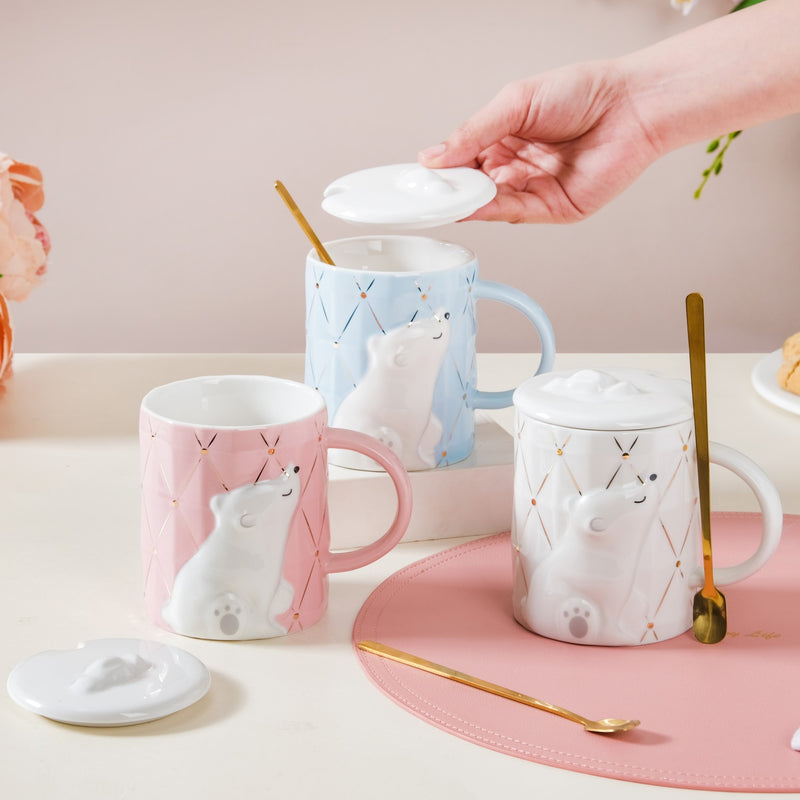 Bear Mug With Lid And Spoon- Mug for coffee, tea mug, cappuccino mug | Cups and Mugs for Coffee Table & Home Decor
