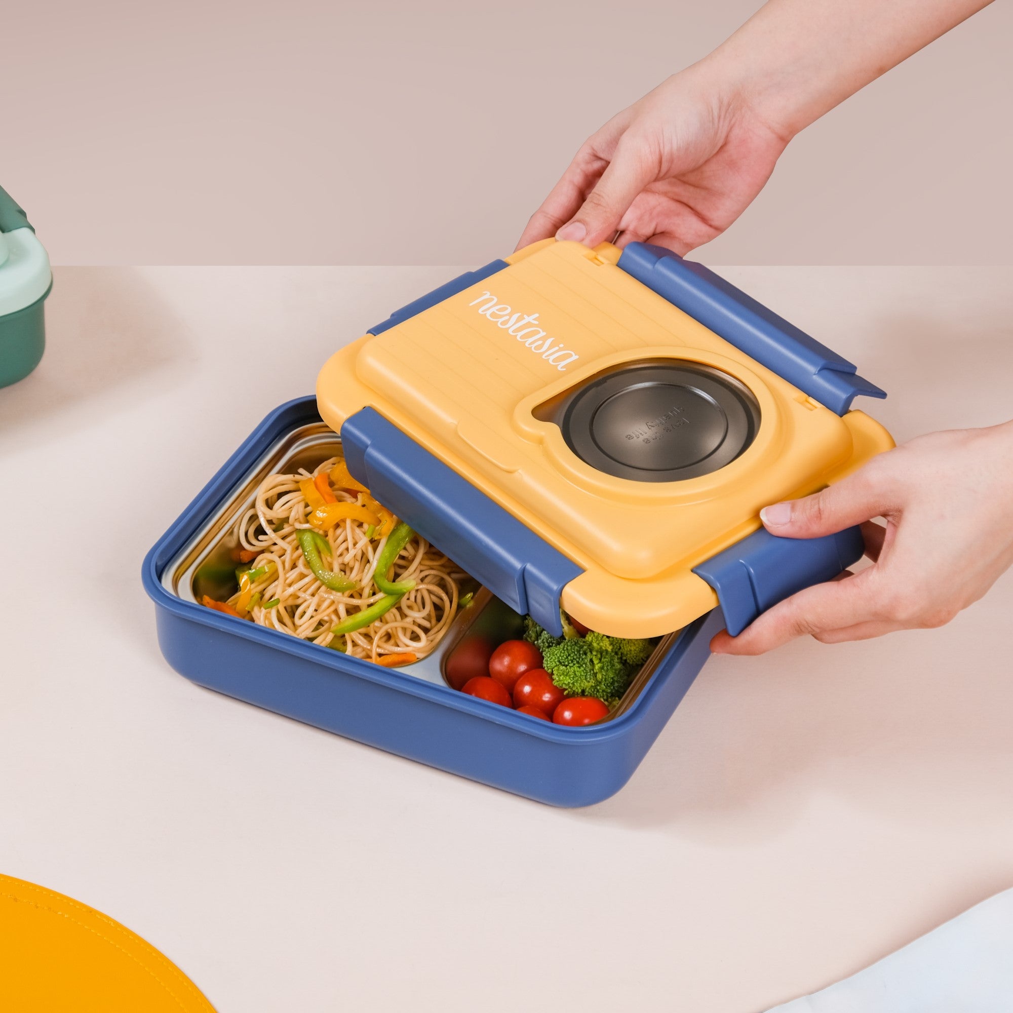 OmieBox Bento Box for Kids - Insulated Bento Lunch Box with Leak Proof  Thermos Food Jar - 3 Compartments, Two Temperature Zones - (Sunshine) 