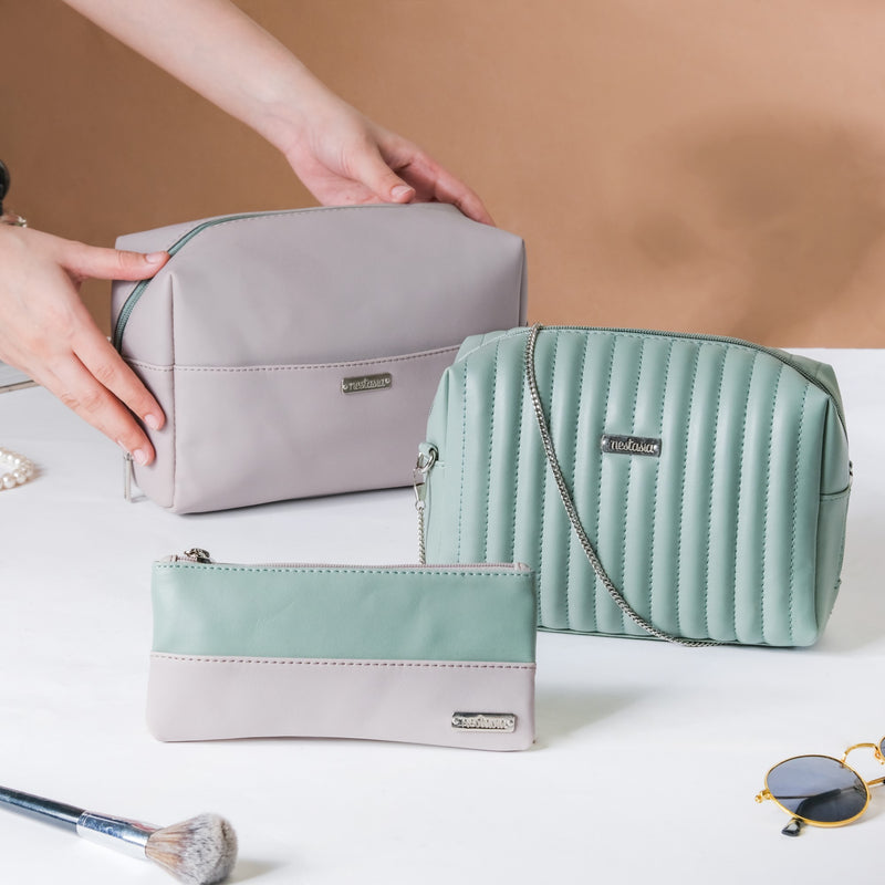 Trendy Travel Pouch Set of 3 Green