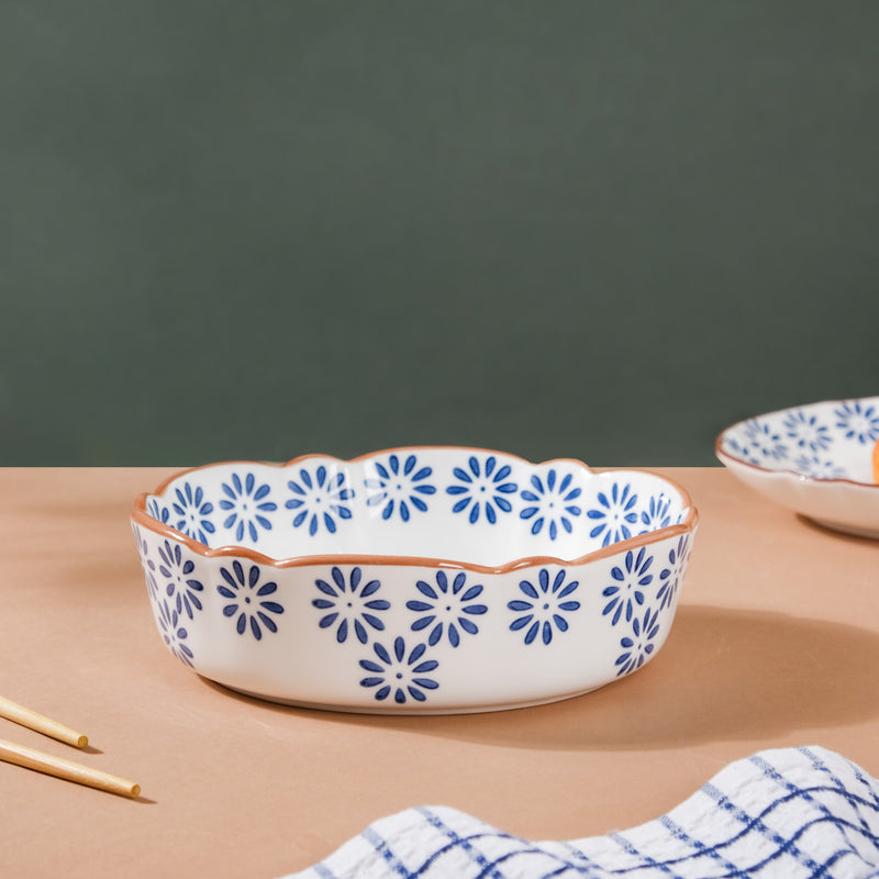Blue Daisy Serving Bowl 7 Inch - Bowl, ceramic bowl, serving bowls, noodle bowl, salad bowls, bowl for snacks | Bowls for dining table & home decor