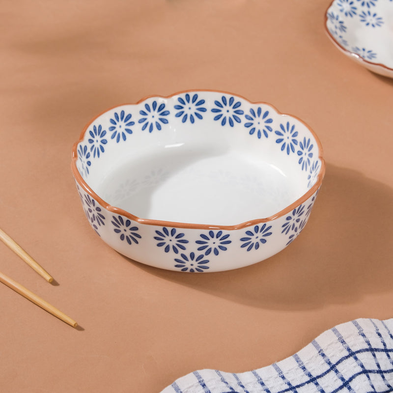 Blue Daisy Serving Bowl 7 Inch - Bowl, ceramic bowl, serving bowls, noodle bowl, salad bowls, bowl for snacks | Bowls for dining table & home decor