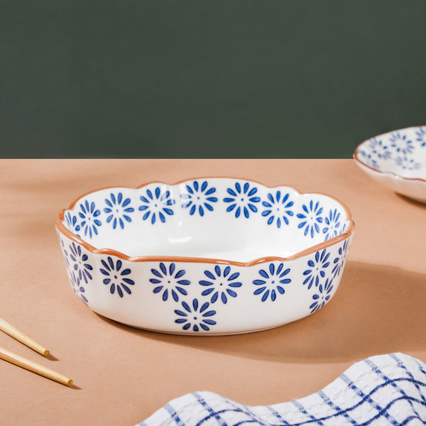Blue Daisy Serving Bowl 7 Inch - Bowl, ceramic bowl, serving bowls, noodle bowl, salad bowls, bowl for snacks | Bowls for dining table & home decor