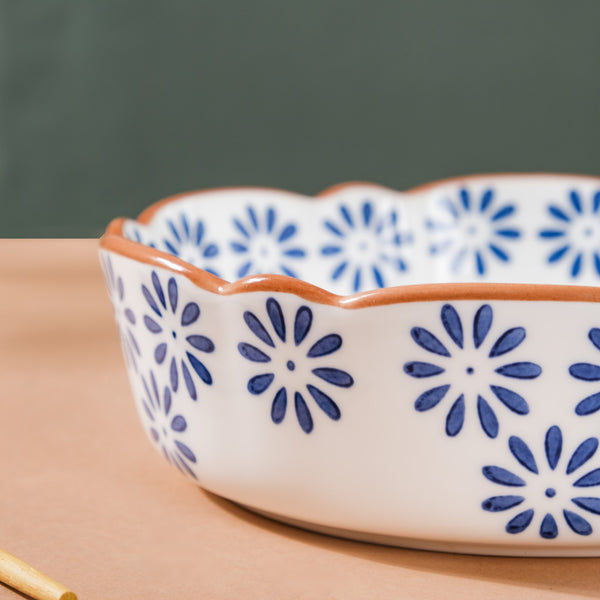 Blue Daisy Serving Bowl 7 Inch - Bowl, ceramic bowl, serving bowls, noodle bowl, salad bowls, bowl for snacks | Bowls for dining table & home decor