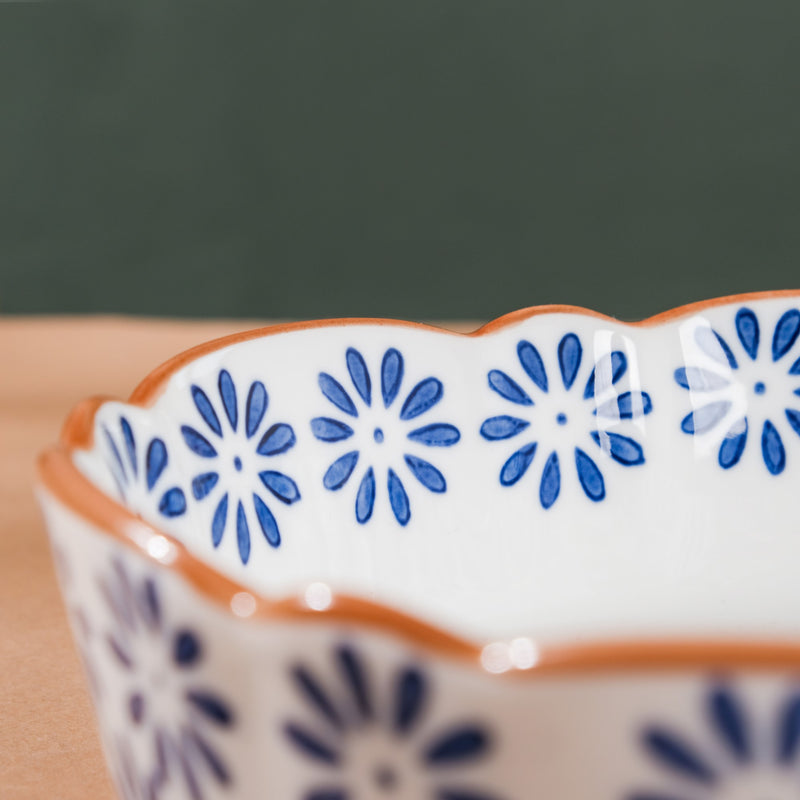 Blue Daisy Serving Bowl 7 Inch - Bowl, ceramic bowl, serving bowls, noodle bowl, salad bowls, bowl for snacks | Bowls for dining table & home decor