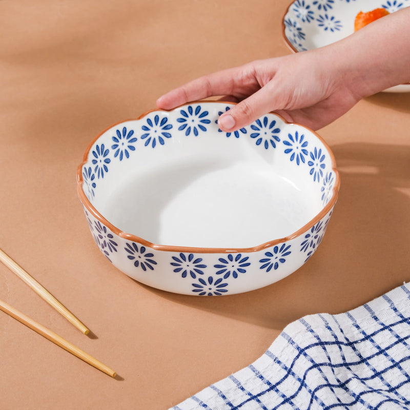 Blue Daisy Serving Bowl 7 Inch - Bowl, ceramic bowl, serving bowls, noodle bowl, salad bowls, bowl for snacks | Bowls for dining table & home decor