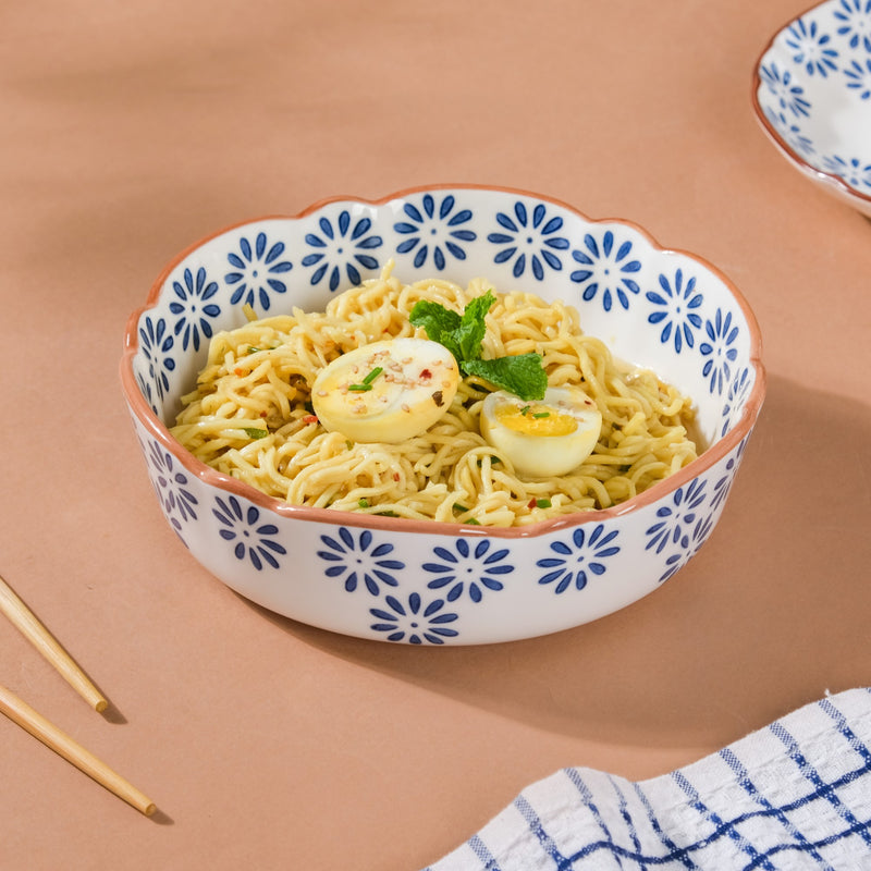 Blue Daisy Serving Bowl 7 Inch - Bowl, ceramic bowl, serving bowls, noodle bowl, salad bowls, bowl for snacks | Bowls for dining table & home decor