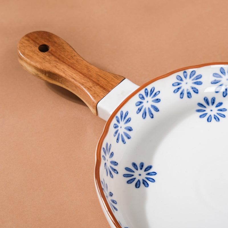 Blue Daisy Baking Plate With Handle 7.5 Inch - Ceramic platter, serving platter, fruit platter | Plates for dining table & home decor