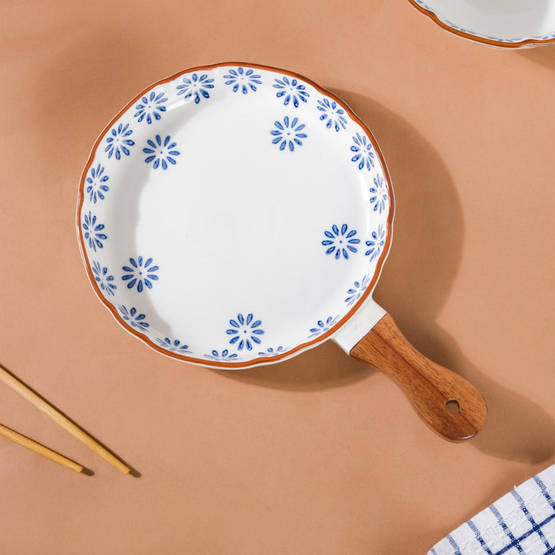 Blue Daisy Baking Plate With Handle 7.5 Inch - Ceramic platter, serving platter, fruit platter | Plates for dining table & home decor