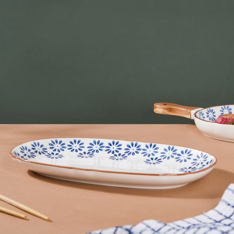 Daisy Long Plate - Ceramic platter, serving platter, fruit platter | Plates for dining table & home decor