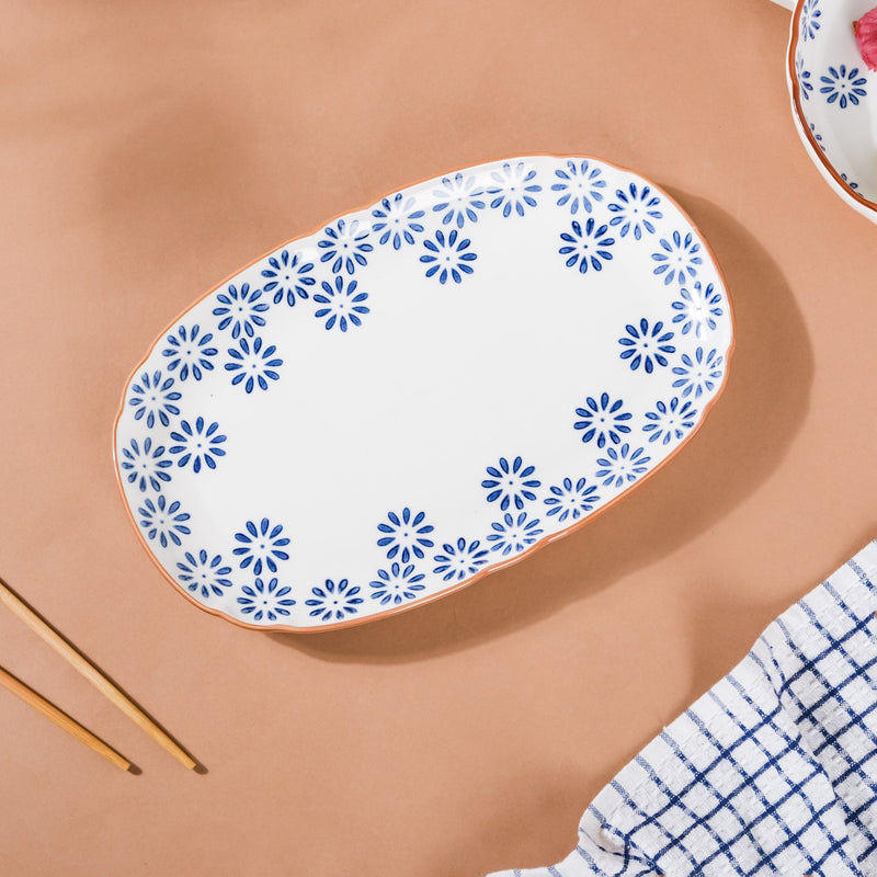Daisy Long Plate - Ceramic platter, serving platter, fruit platter | Plates for dining table & home decor