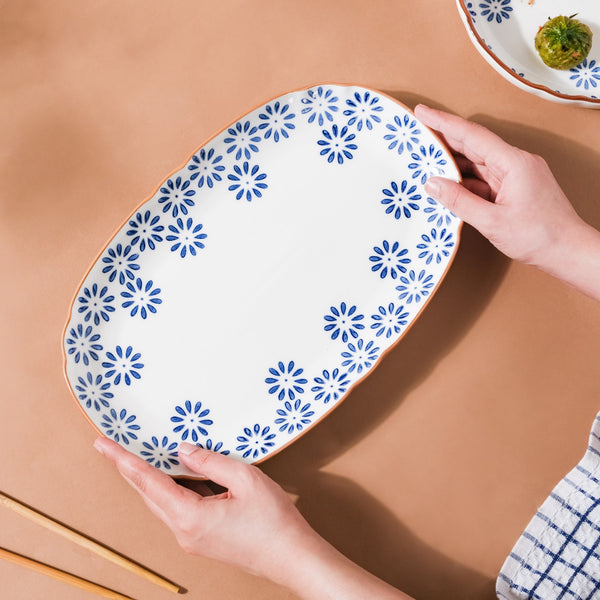 Daisy Long Plate - Ceramic platter, serving platter, fruit platter | Plates for dining table & home decor