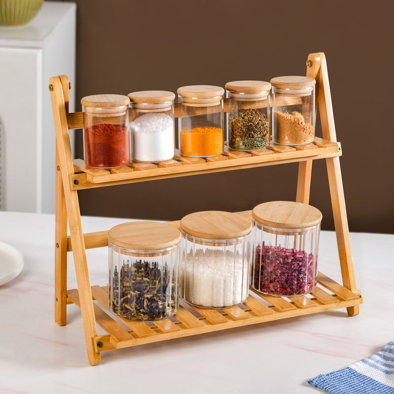 Two Tier Bamboo Countertop Shelf Stand