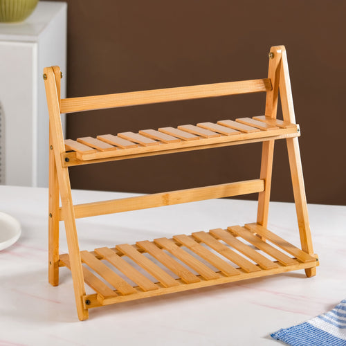 Two Tier Bamboo Countertop Shelf Stand