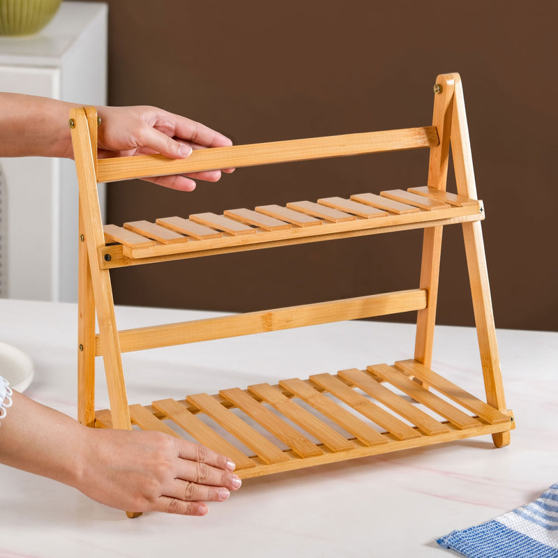 Two Tier Bamboo Countertop Shelf Stand