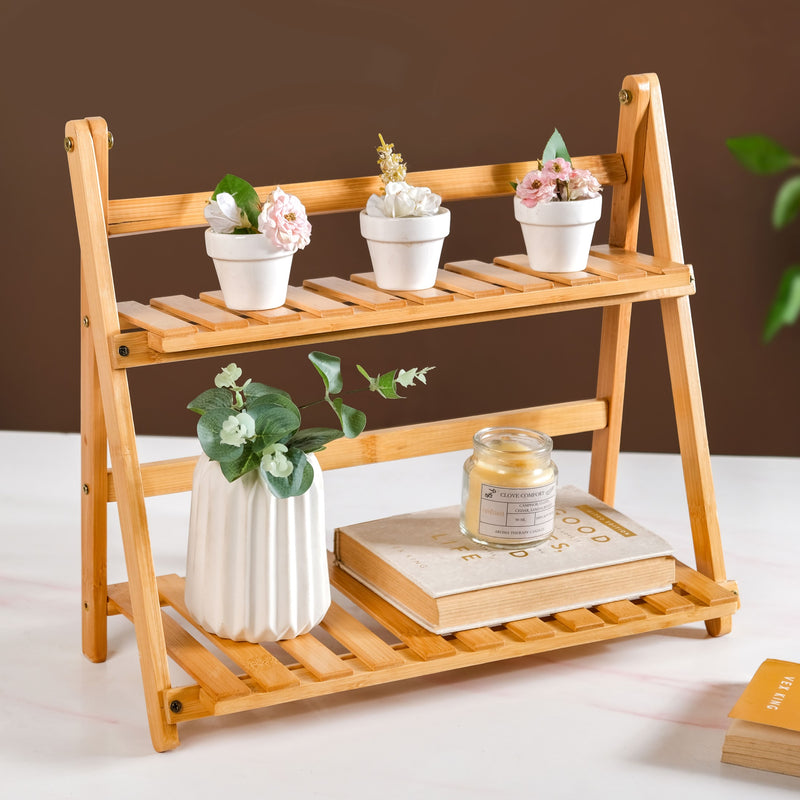 Two Tier Bamboo Countertop Shelf Stand