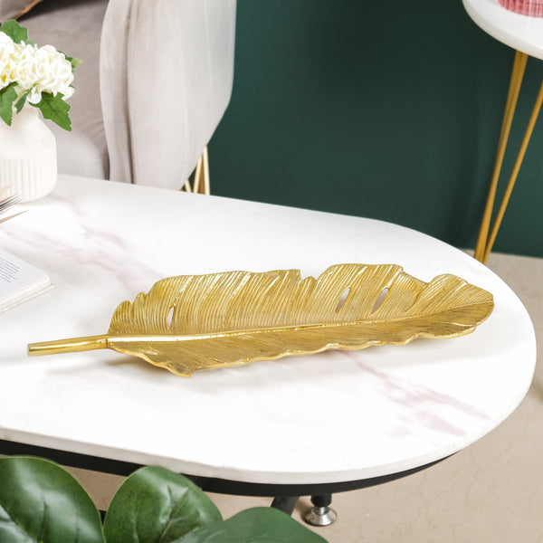 Banana Leaf Decorative Platter Tray Gold 18 Inch