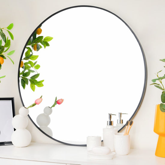 Wall Black Border Minimalist Round Mirror 19 Inch | Nestasia