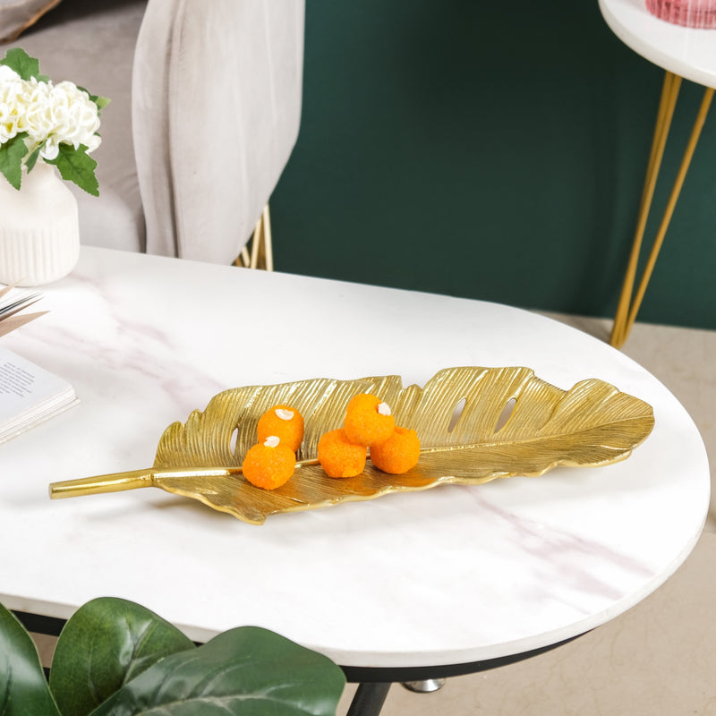 Banana Leaf Decorative Platter Tray Gold 18 Inch