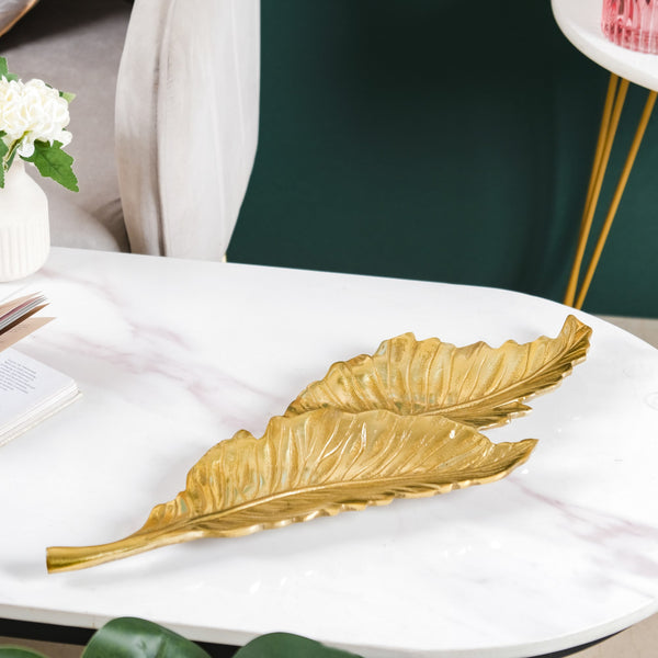 Leaf Platter For Table Decor Gold 20 Inch - Ceramic platter, serving platter, fruit platter | Plates for dining table & home decor