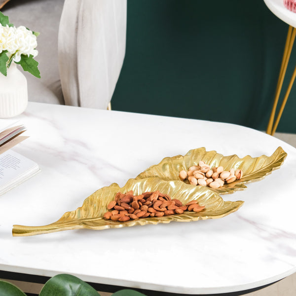 Leaf Platter For Table Decor Gold 20 Inch - Ceramic platter, serving platter, fruit platter | Plates for dining table & home decor