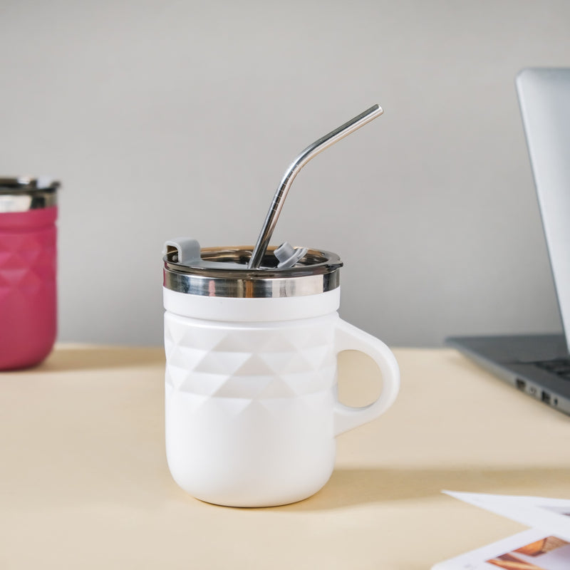 Stainless Steel Travel Mug White 400ml - Travel mug, travel mug with lid, coffee mug, insulated mug, travel coffee mug, travel coffee mug with lid