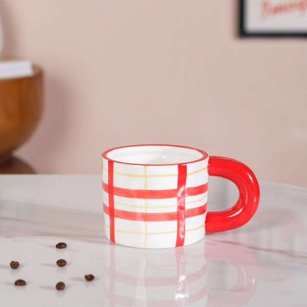 Artsy Ceramic Cup For Coffee Red Set of 2 330ml