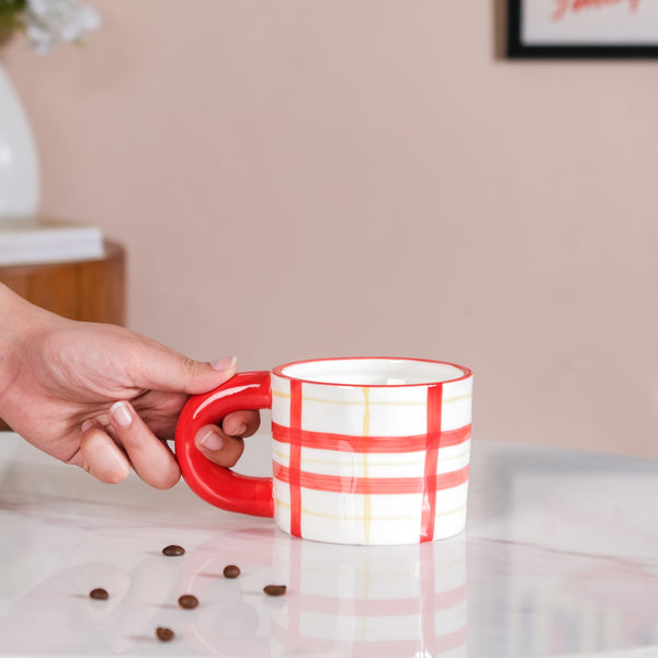 Artsy Ceramic Cup For Coffee Red Set of 2 330ml