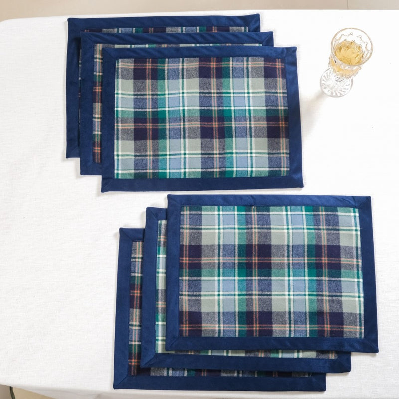 Blue Plaid Table Mat And Runner Set Of 7