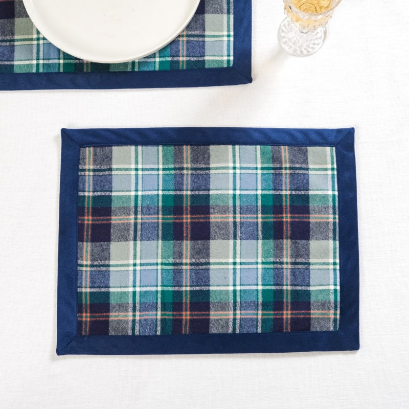 Blue Plaid Table Mat And Runner Set Of 7