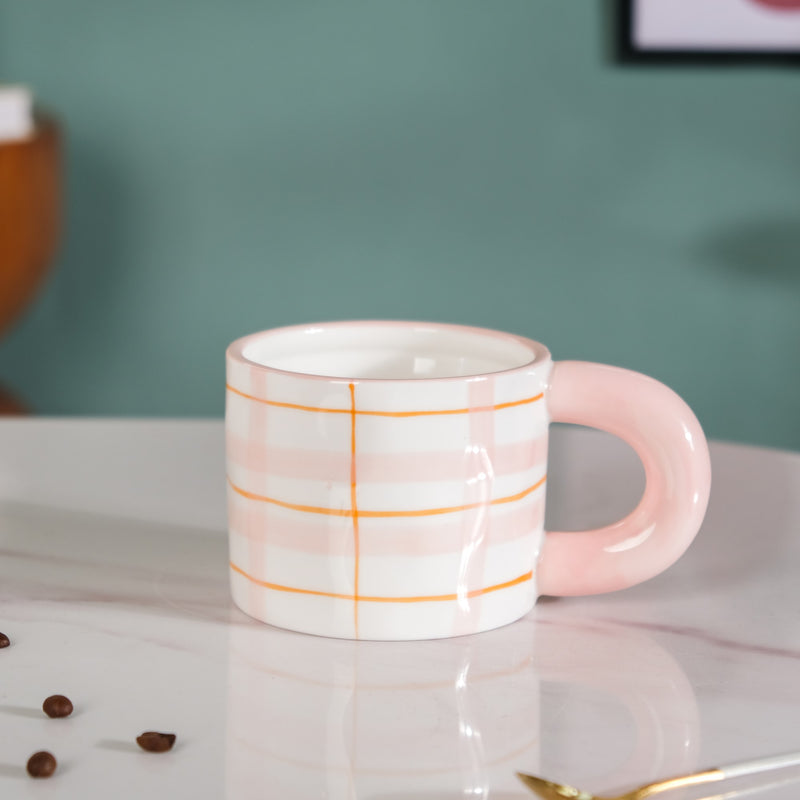 Artsy Ceramic Cup For Coffee Pink Set of 2 330ml- Mug for coffee, tea mug, cappuccino mug | Cups and Mugs for Coffee Table & Home Decor