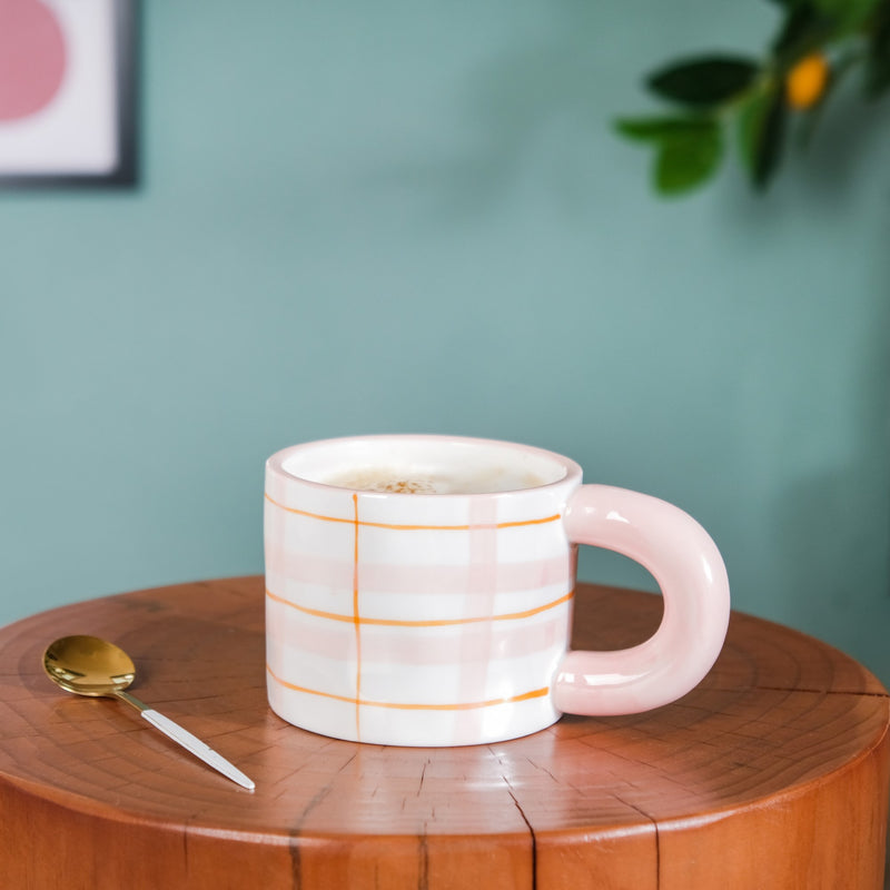 Artsy Ceramic Cup For Coffee Pink Set of 2 330ml- Mug for coffee, tea mug, cappuccino mug | Cups and Mugs for Coffee Table & Home Decor