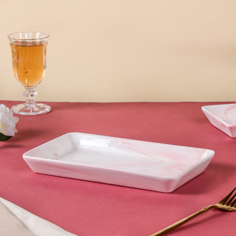 Marble Serving Platter Pink Large 8 Inch - Serving platter for snacks, rectangular platter, appetizer platter, pink platter