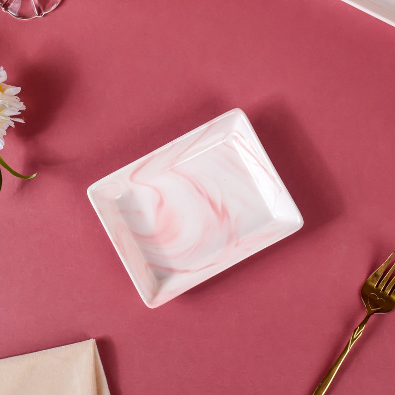 Marble Serving Platter Pink Small 5 inch - Serving platter for snacks, rectangular platter, appetizer platter, small platter, pink platter