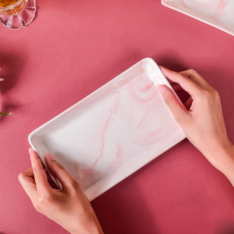 Marble Serving Platter Pink Large 8 Inch - Serving platter for snacks, rectangular platter, appetizer platter, pink platter