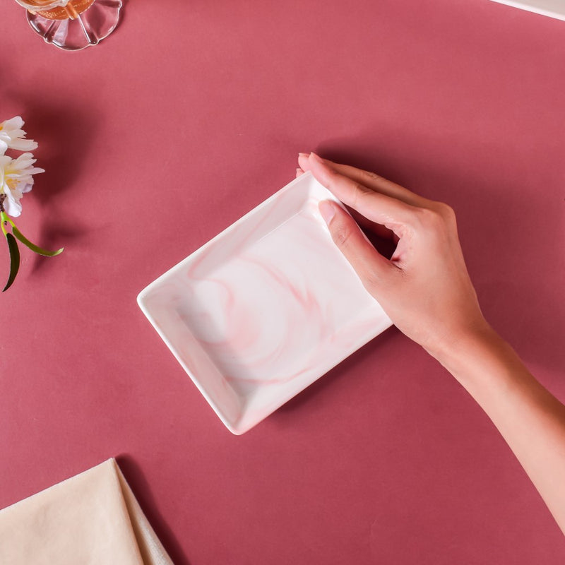 Marble Serving Platter Pink Small 5 inch - Serving platter for snacks, rectangular platter, appetizer platter, small platter, pink platter
