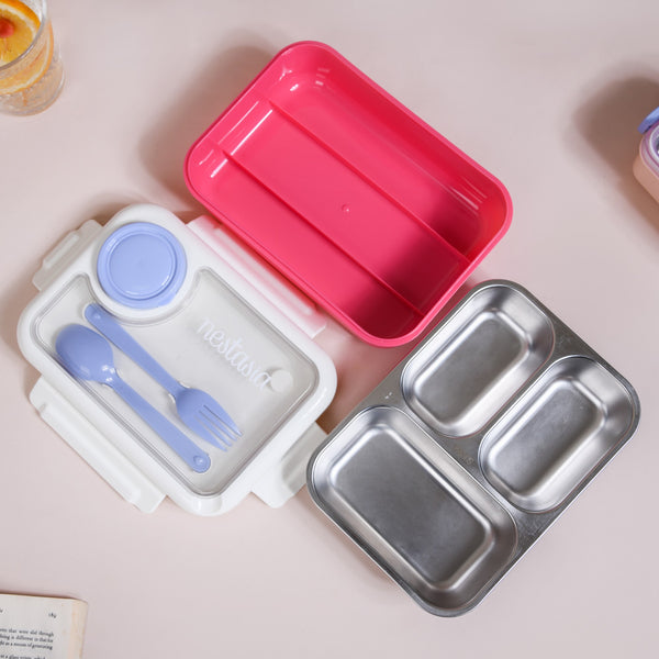 3 Grid Pink Lunch Box With Spoon & Fork Online