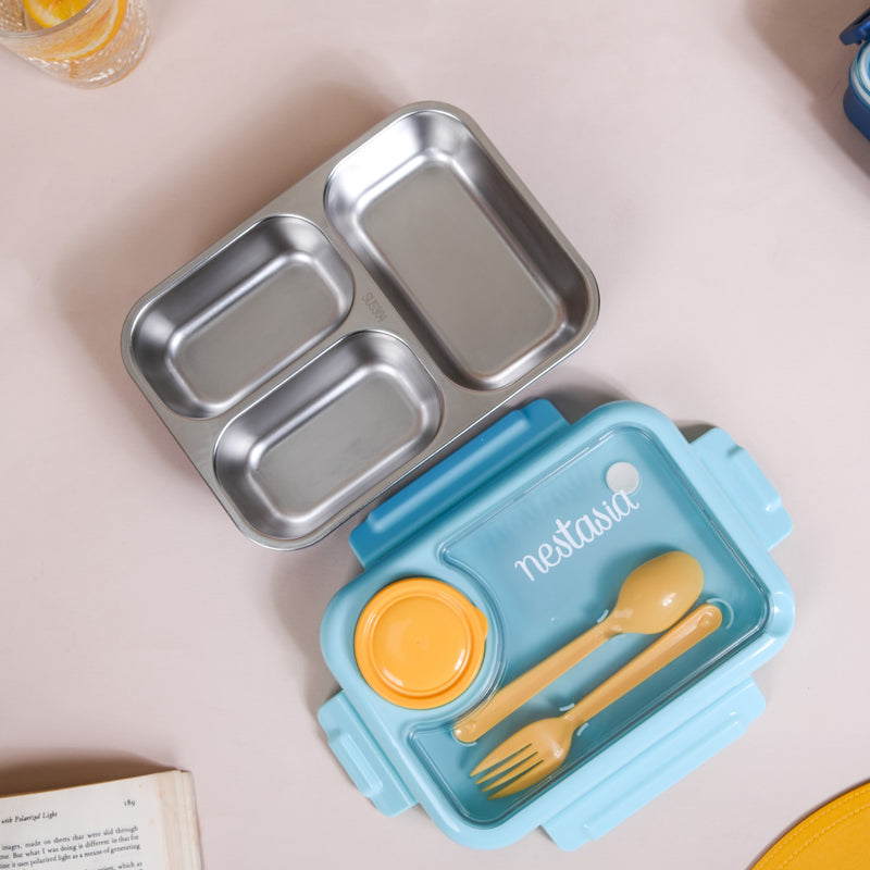 Stainless Steel Lunch Box With Compartment Blue