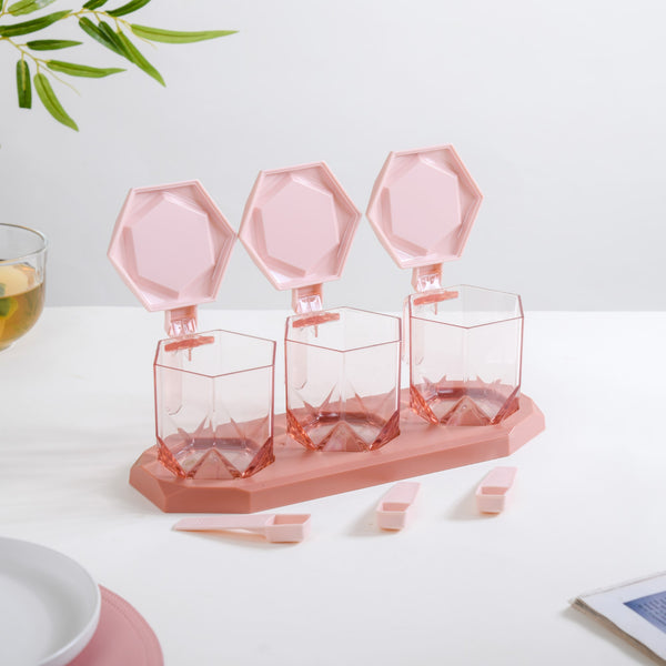 Spice Containers With Spoons Set Of 3 Pink