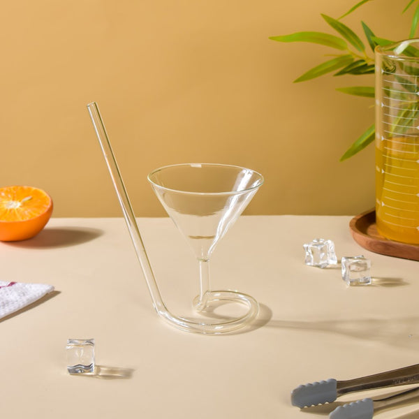 Spiral Cocktail Glass With Straw
