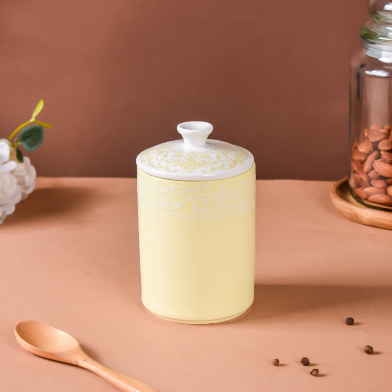 Riona Floral Ceramic Jar With Lid Yellow