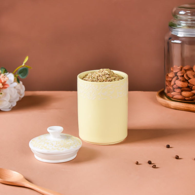 Riona Floral Ceramic Jar With Lid Yellow