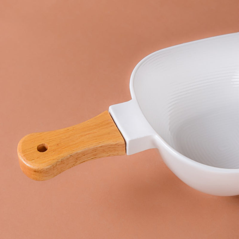 Riona Textured Bowl With Wooden Handle White - Serving bowls, noodle bowl, snack bowl, popcorn bowls | Bowls for dining & home decor