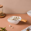 Riona Textured Bowl With Wooden Handle White - Serving bowls, noodle bowl, snack bowl, popcorn bowls | Bowls for dining & home decor