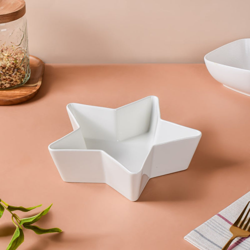 Riona Star Ceramic Fruit Bowl White Large 600 ml - Bowl,ceramic bowl, snack bowls, curry bowl, popcorn bowls | Bowls for dining table & home decor