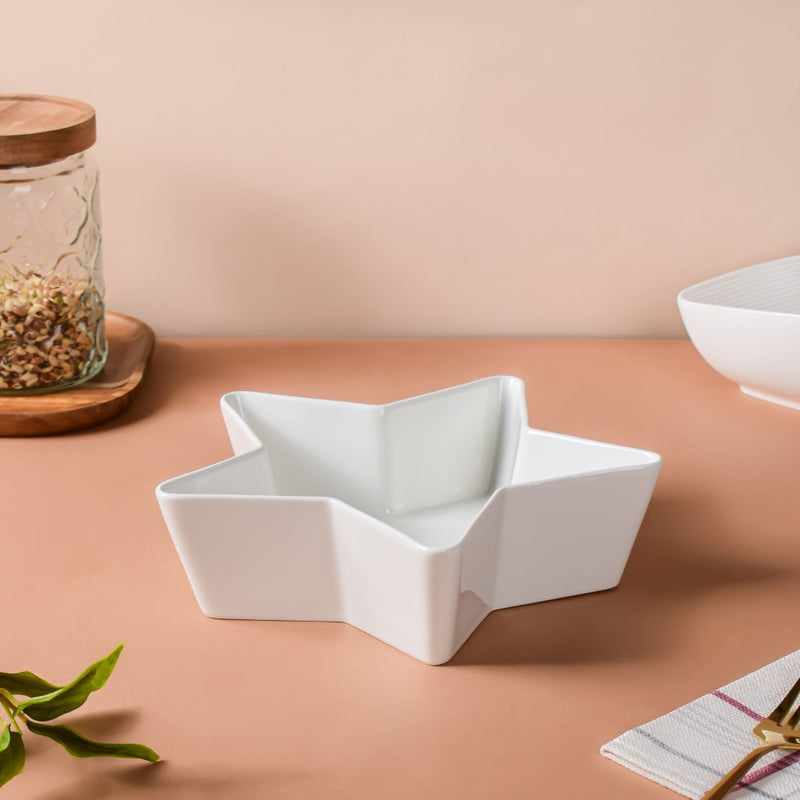 Riona Star Ceramic Fruit Bowl White Large 600 ml - Bowl,ceramic bowl, snack bowls, curry bowl, popcorn bowls | Bowls for dining table & home decor