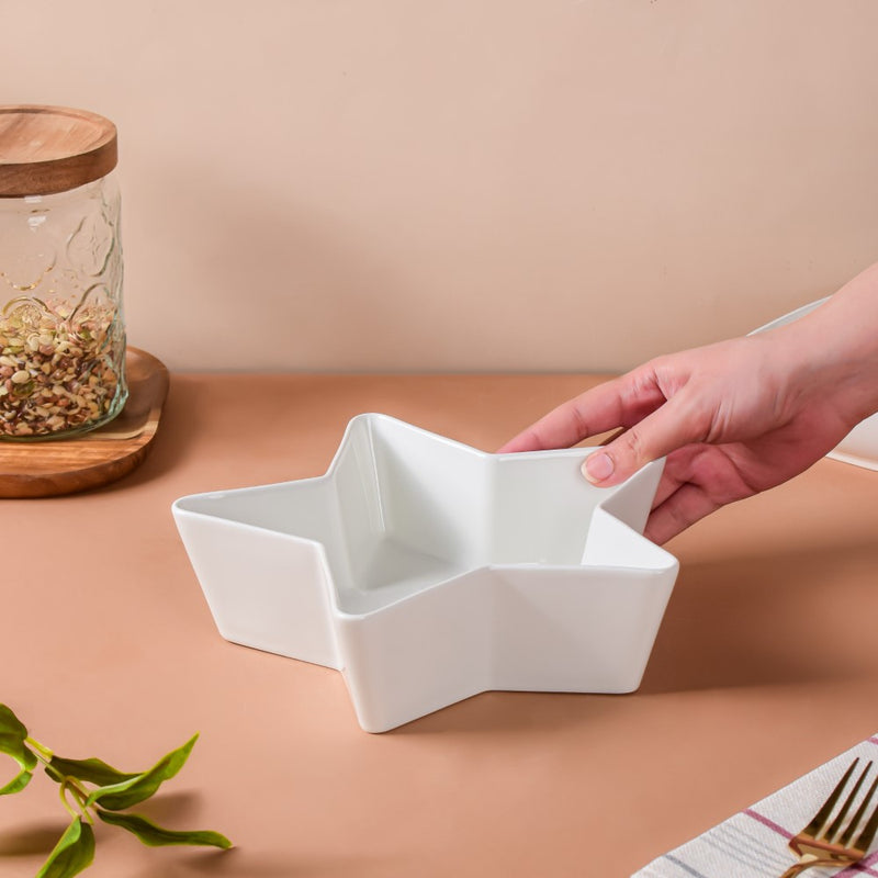 Riona Star Ceramic Fruit Bowl White Large 600 ml - Bowl,ceramic bowl, snack bowls, curry bowl, popcorn bowls | Bowls for dining table & home decor