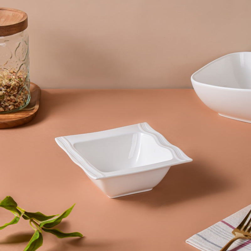 Riona Square Ceramic Salad Bowl White 200 ml - Bowl,ceramic bowl, snack bowls, curry bowl, popcorn bowls | Bowls for dining table & home decor