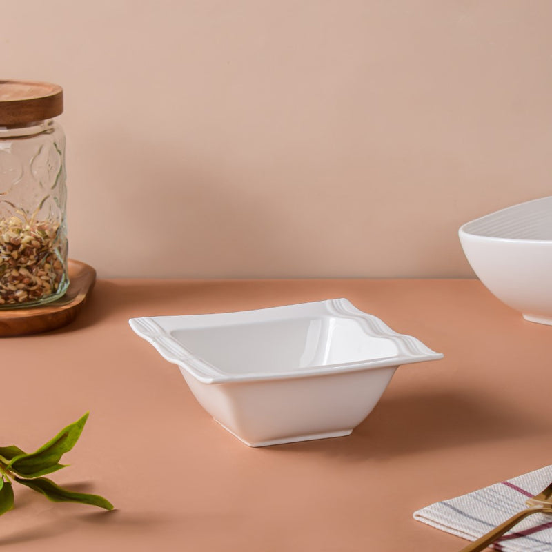 Riona Square Ceramic Salad Bowl White 200 ml - Bowl,ceramic bowl, snack bowls, curry bowl, popcorn bowls | Bowls for dining table & home decor