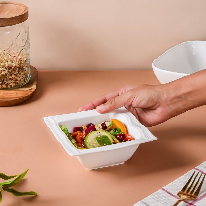 Riona Square Ceramic Salad Bowl White 200 ml - Bowl,ceramic bowl, snack bowls, curry bowl, popcorn bowls | Bowls for dining table & home decor