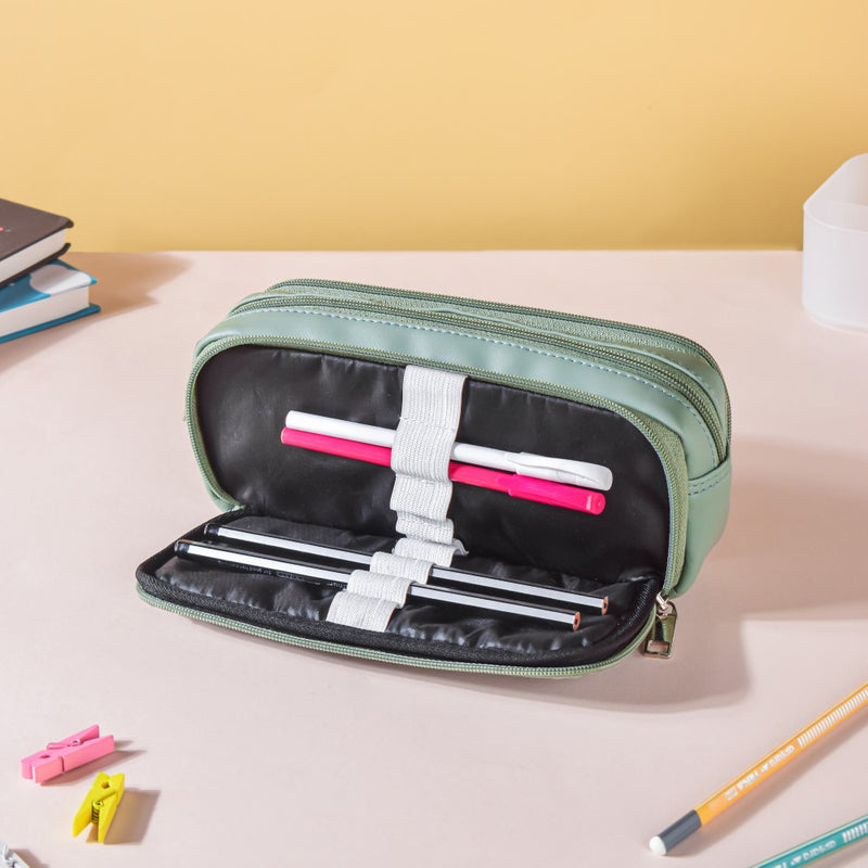 Quilted Storage Pencil Bag Green